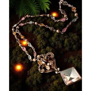 Austro Hungarian Rock Crystal Sterling Silver Iris Estate Lavaliere Necklace